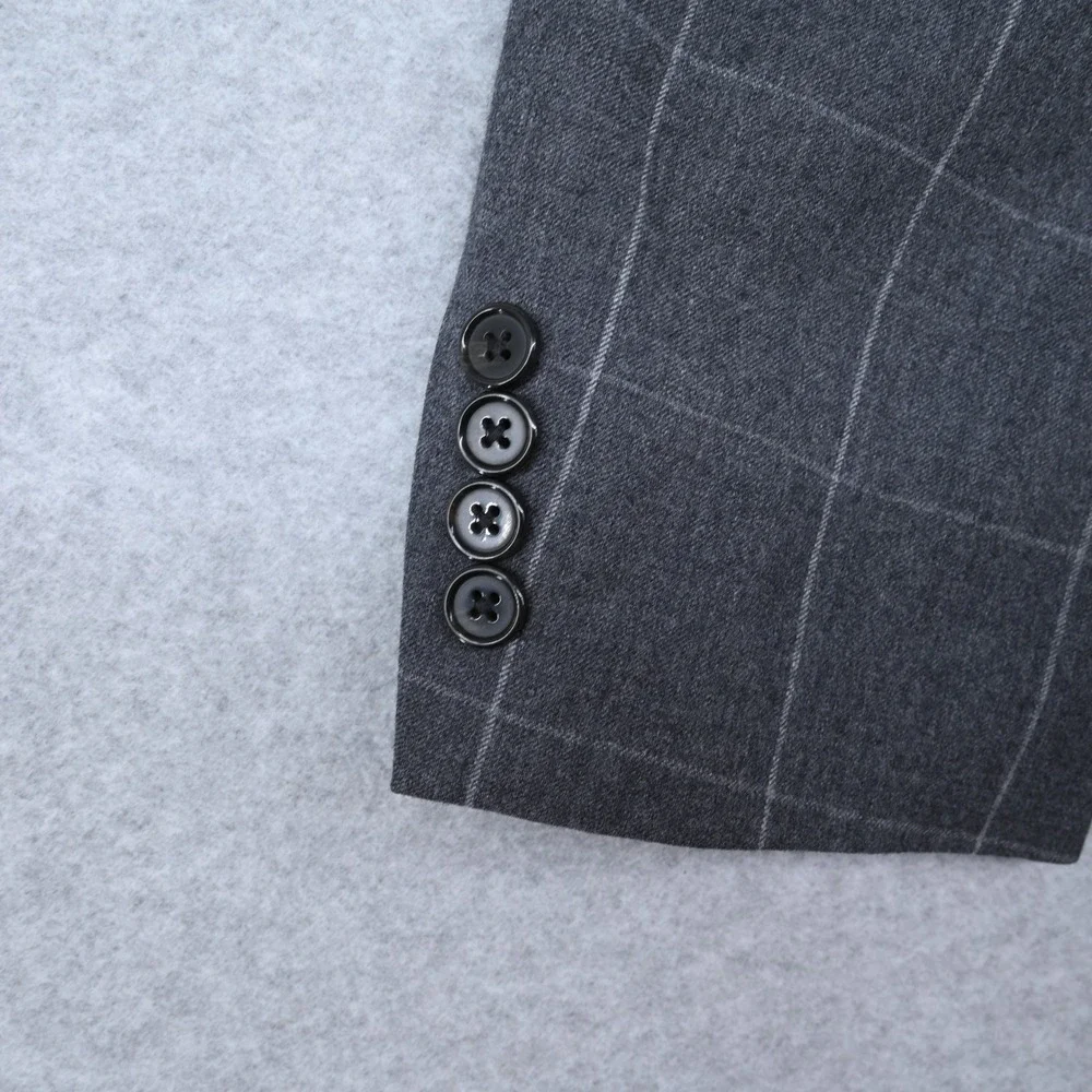 100% Wool Lauren Ralph Lauren Windowpane Plaid Grey Suit Jacket Blazer 46R Luxe